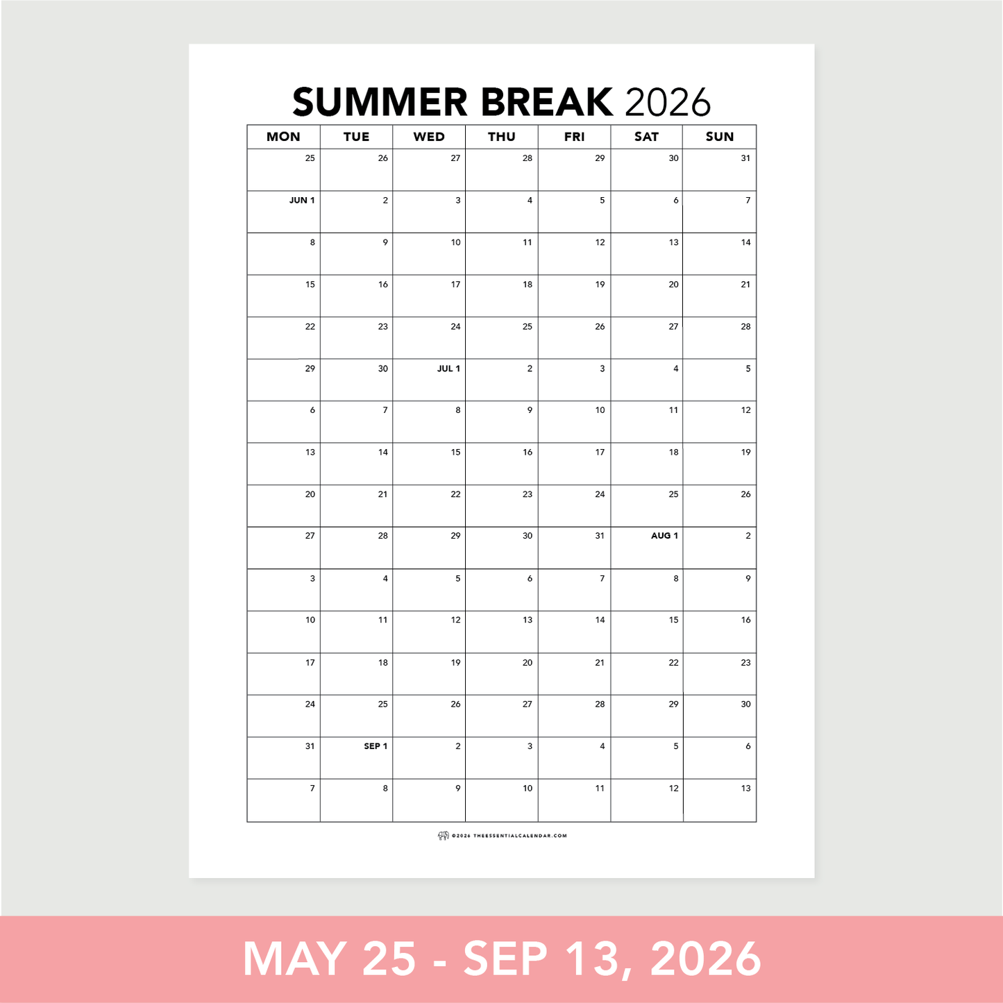 Quarterly Calendar Club: Monday-Start