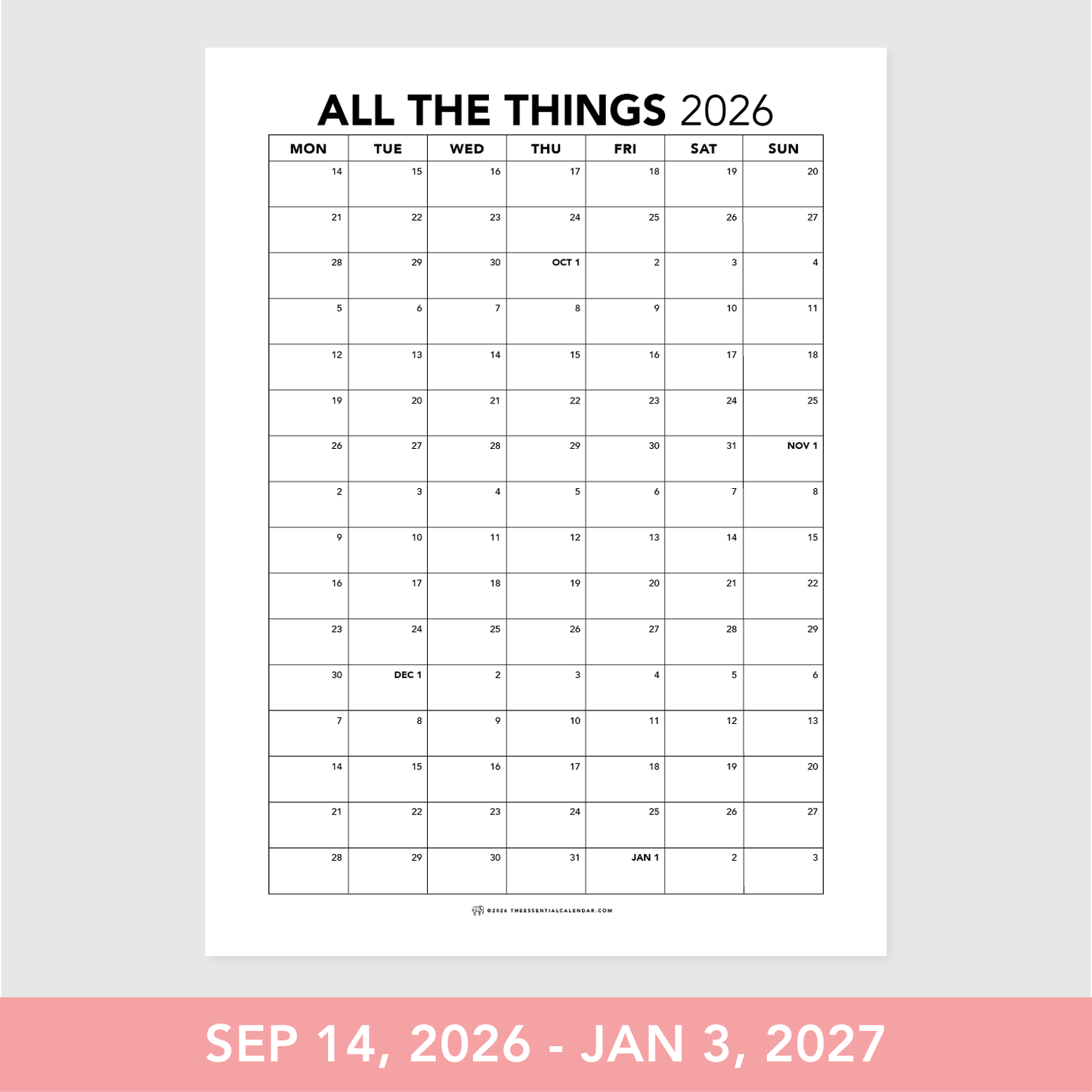 Quarterly Calendar Club: Monday-Start