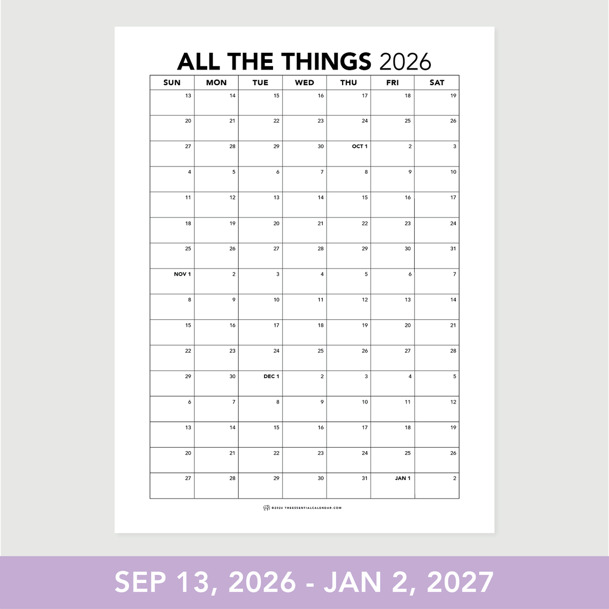 Single Sheet The Essential Calendar
