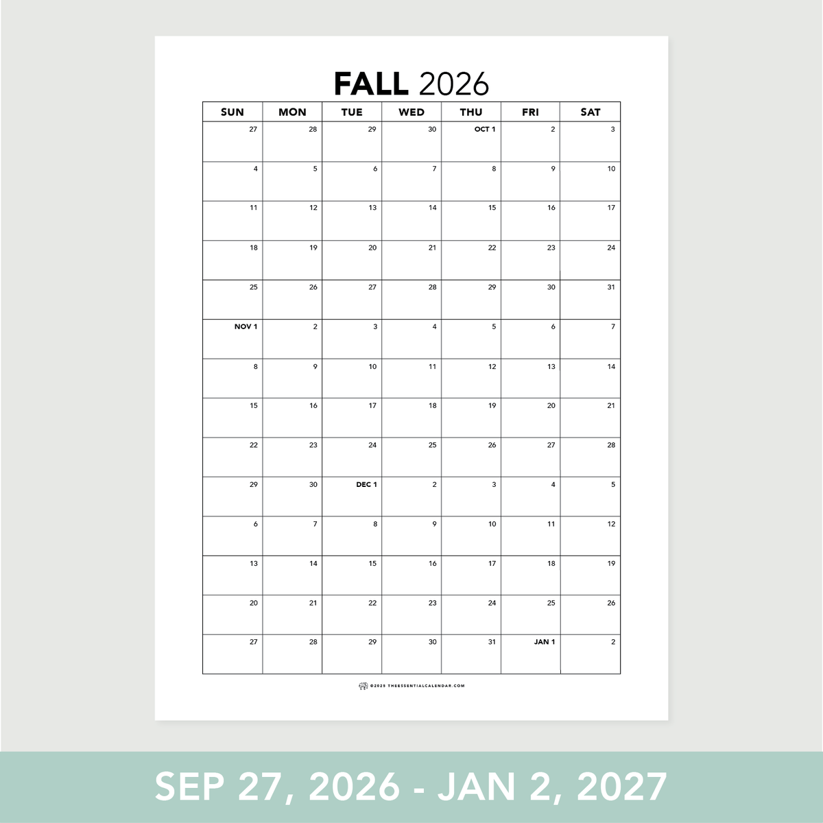 Single Sheet The Essential Calendar
