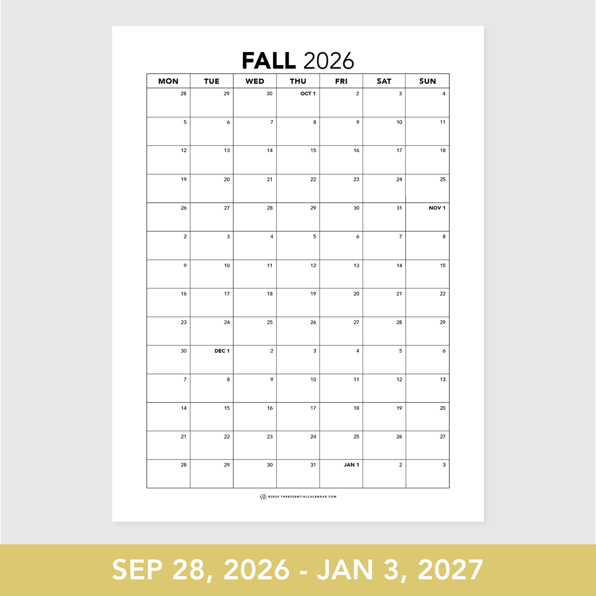 Single Sheet The Essential Calendar