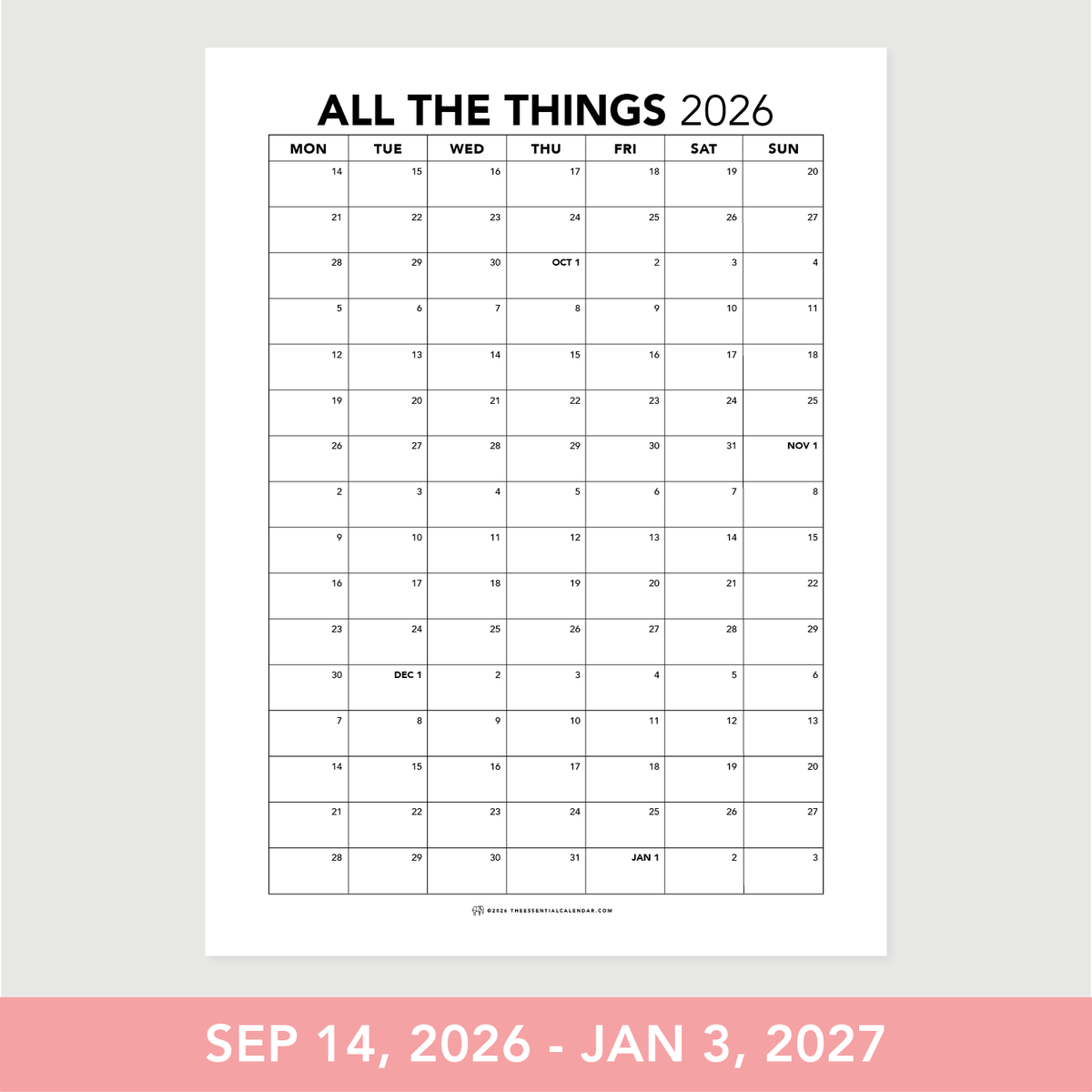 Single Sheet The Essential Calendar