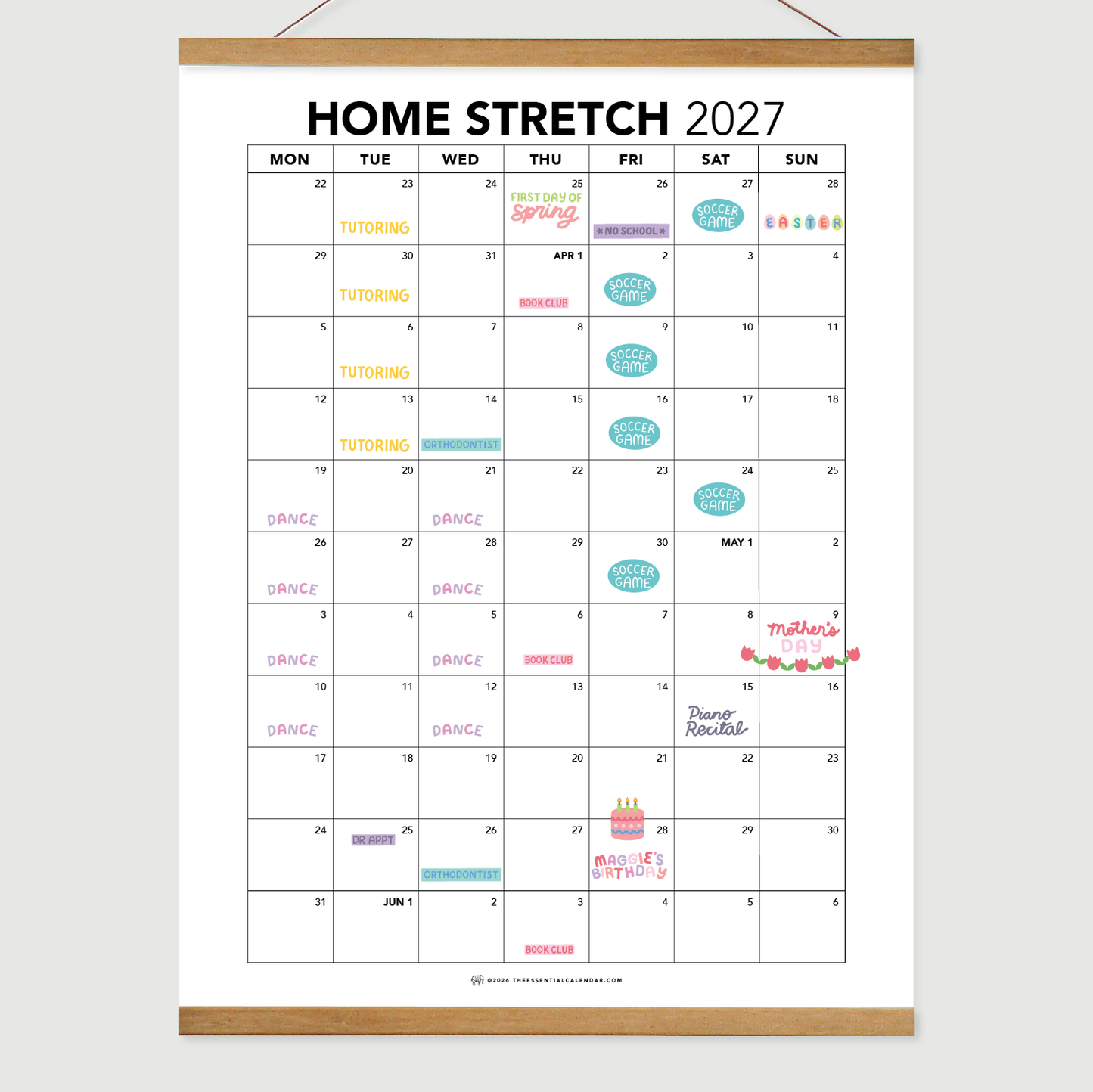 2026-2027 Monday-start Essential Family Calendar