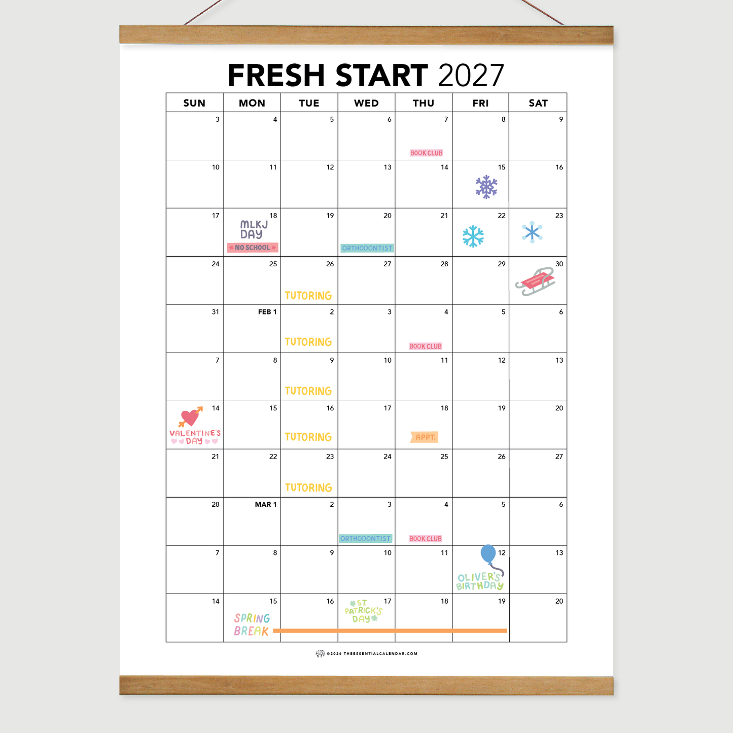 2026-2027 Sunday-start Essential Family Calendar