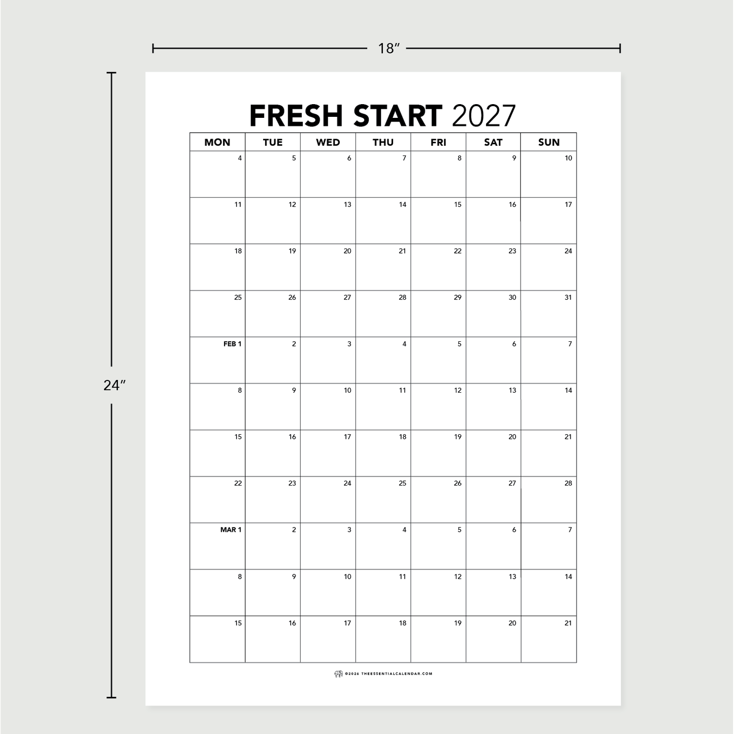 2026-2027 Monday-start Essential Family Calendar