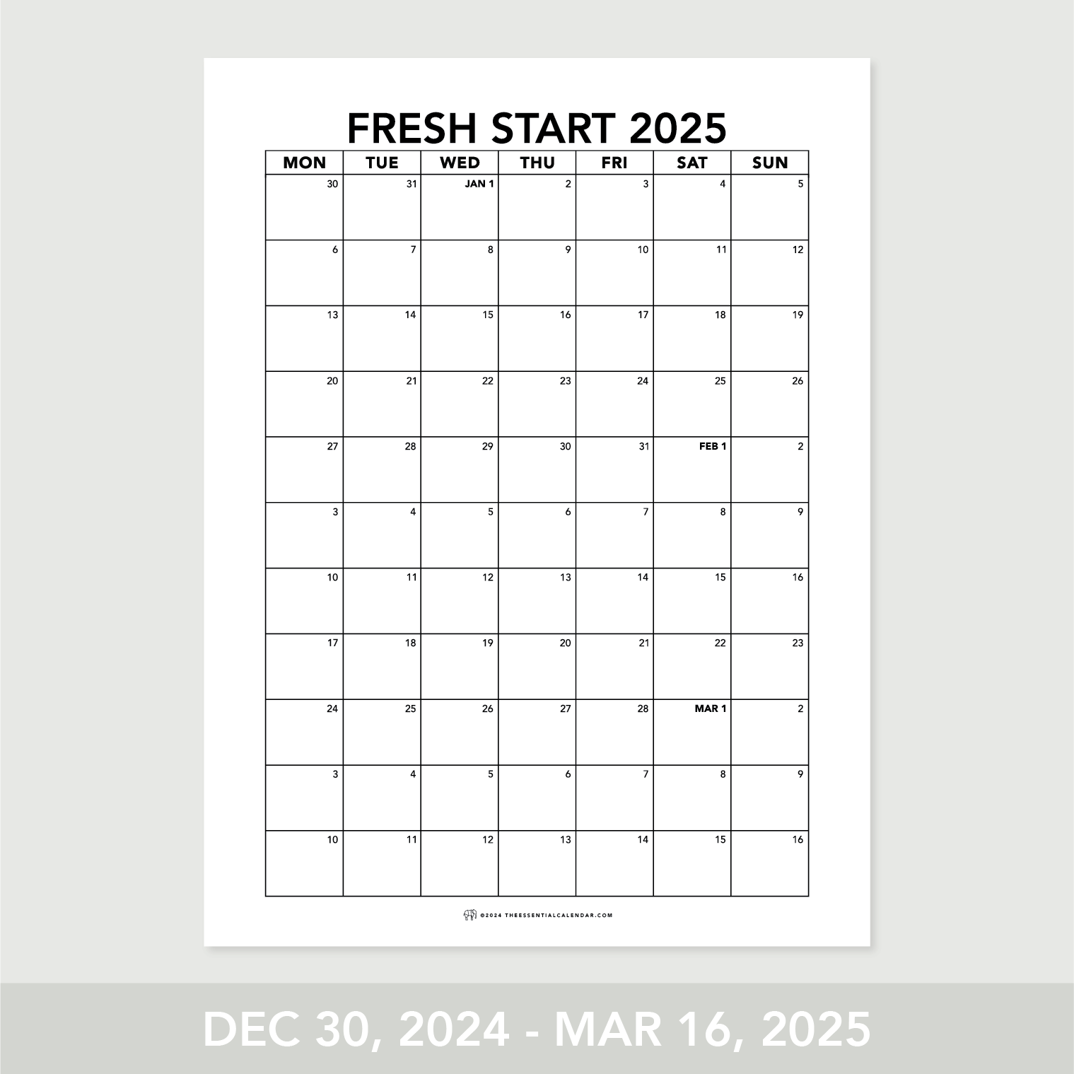 The Essential Family Calendar Fresh Start (Mondaystart) The