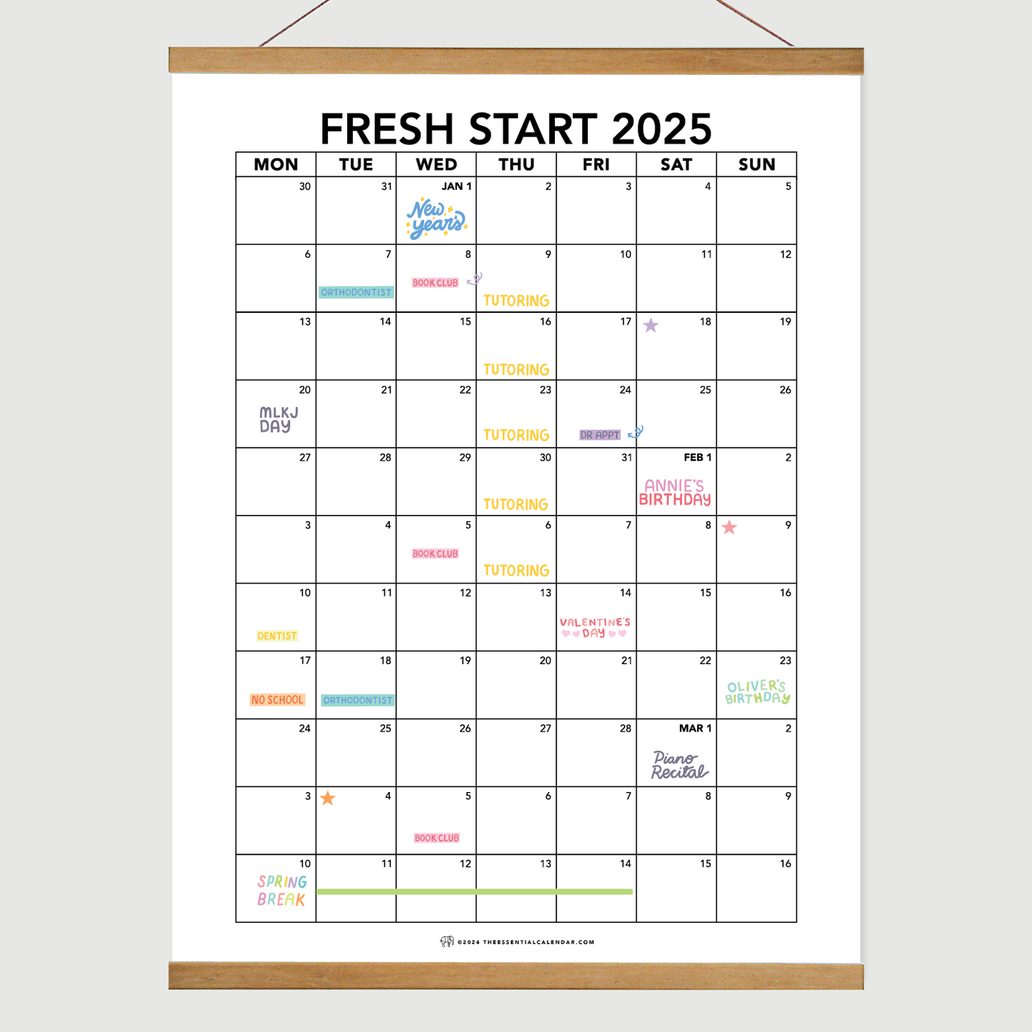 The Essential Family Calendar: Fresh Start (Monday-start)