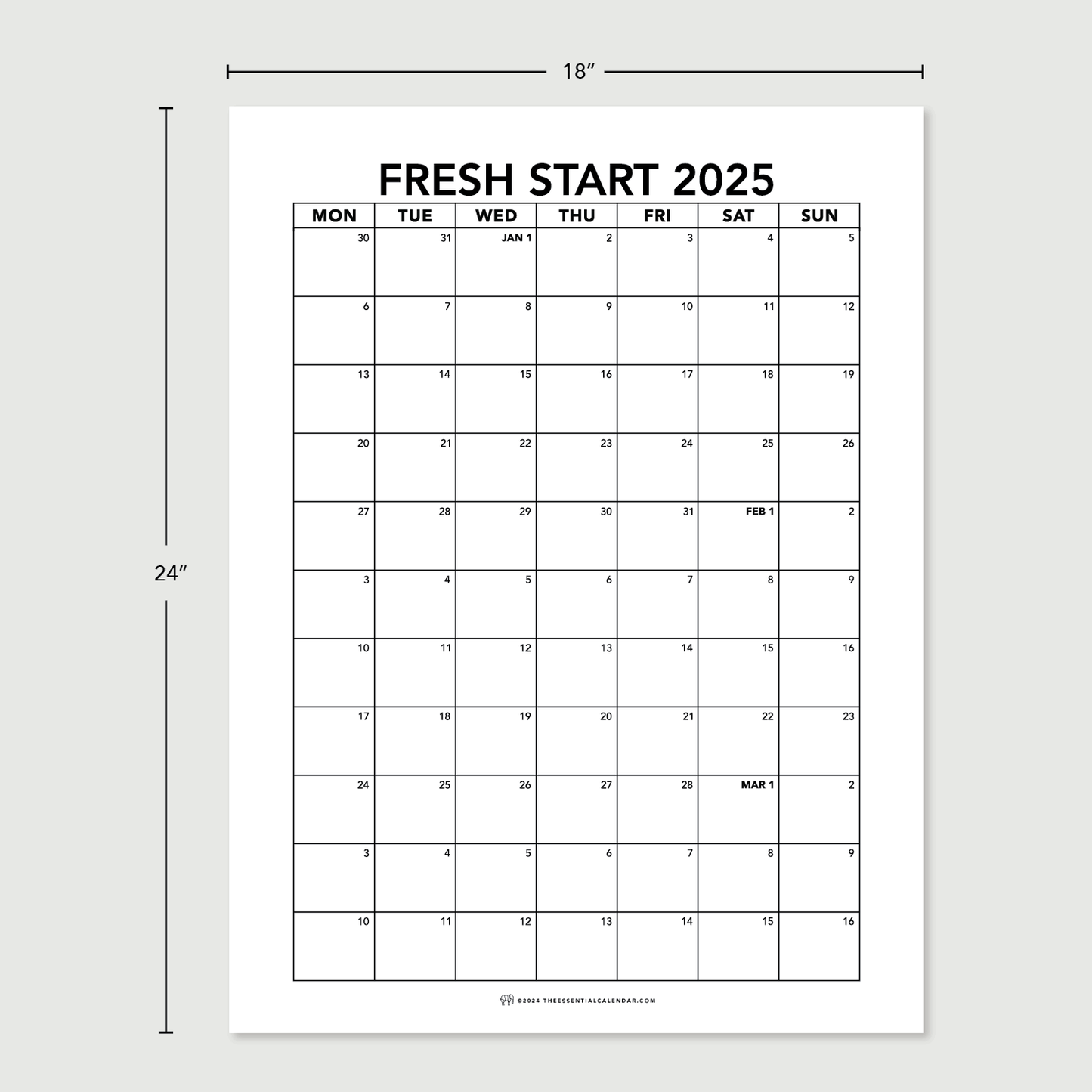 The Essential Family Calendar: Fresh Start (Monday-start)