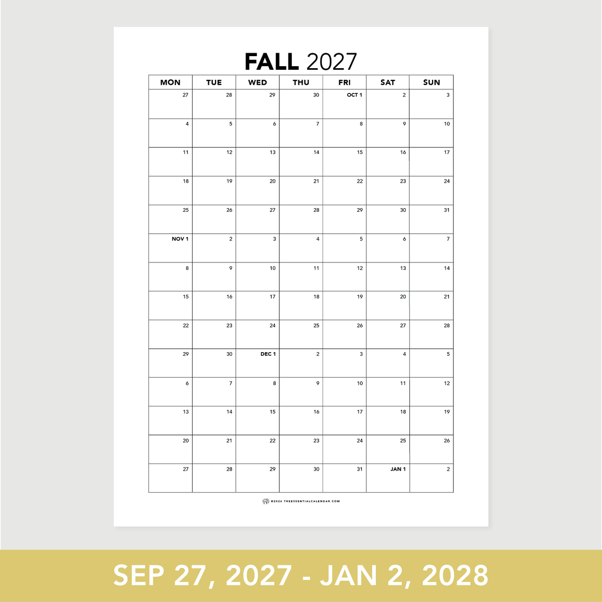 Fall 2027 Calendar