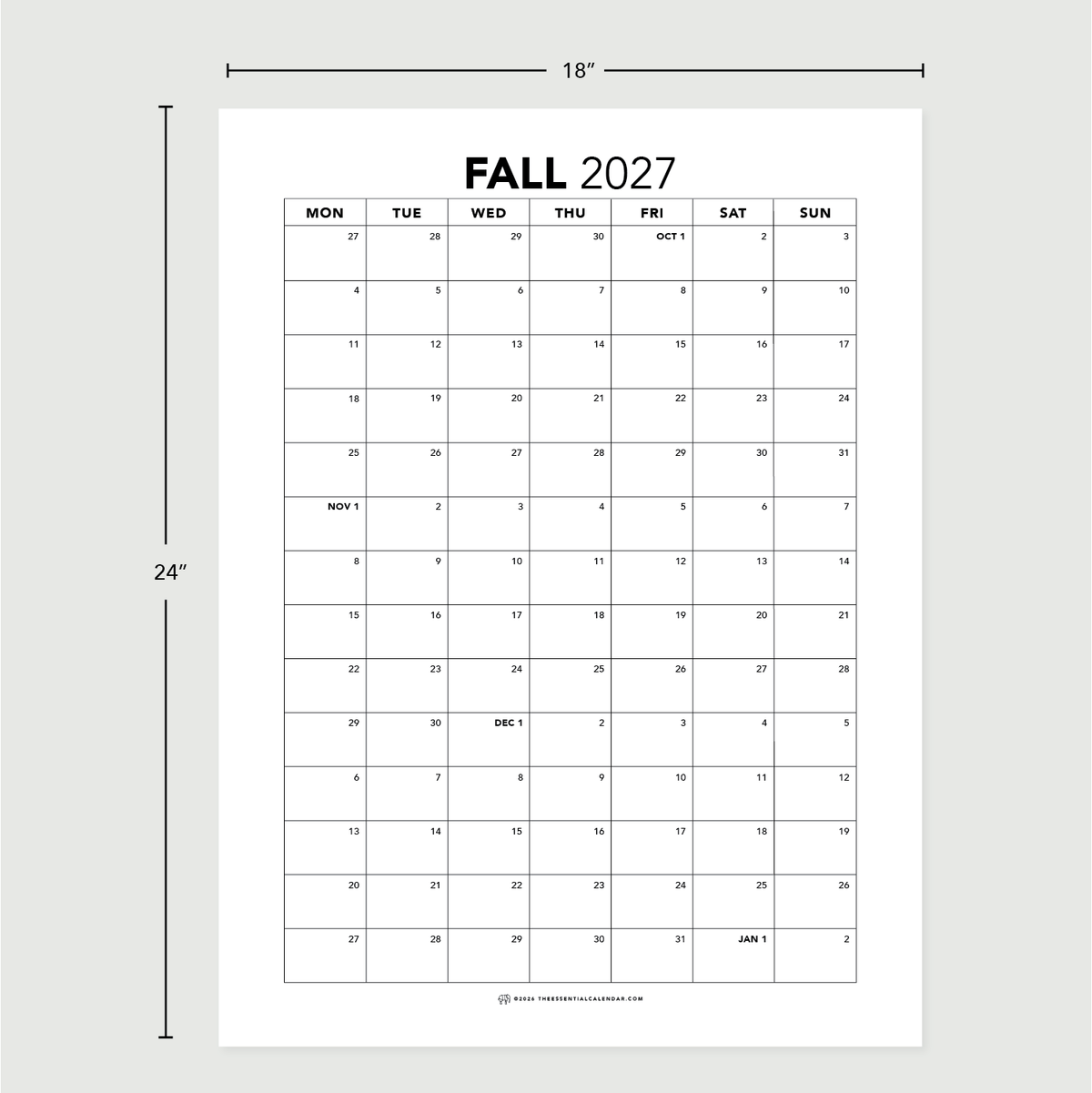Fall 2027 Calendar