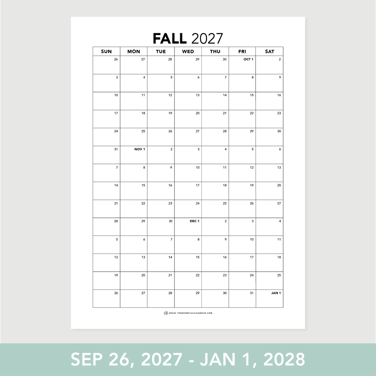 Fall 2027 Calendar