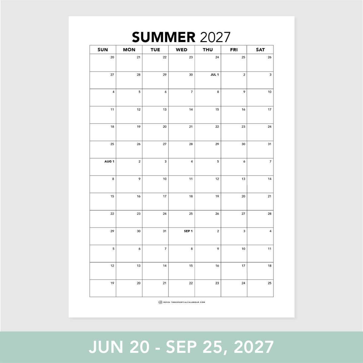 Summer 2027 Calendar