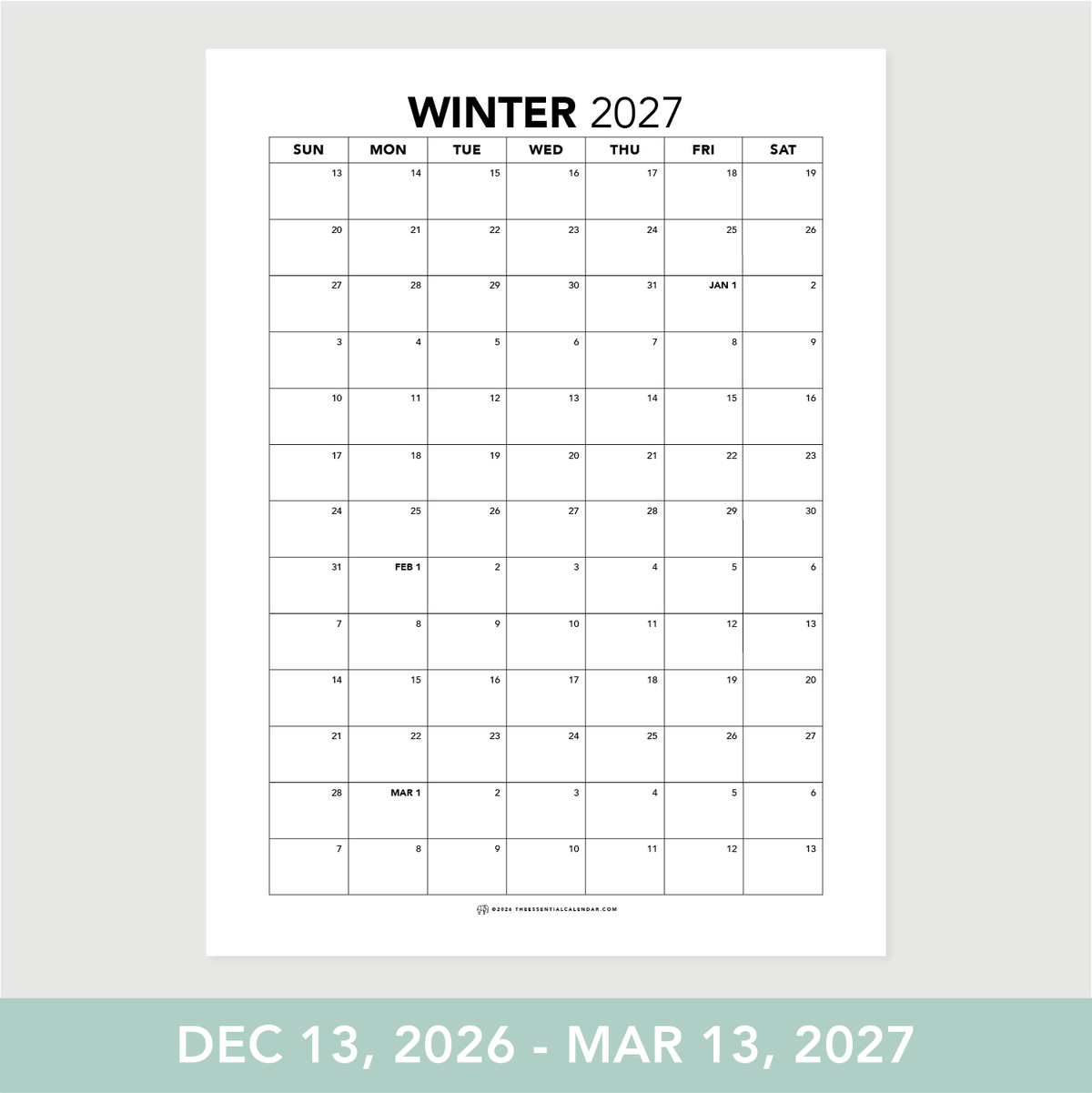 Winter 2027 Calendar