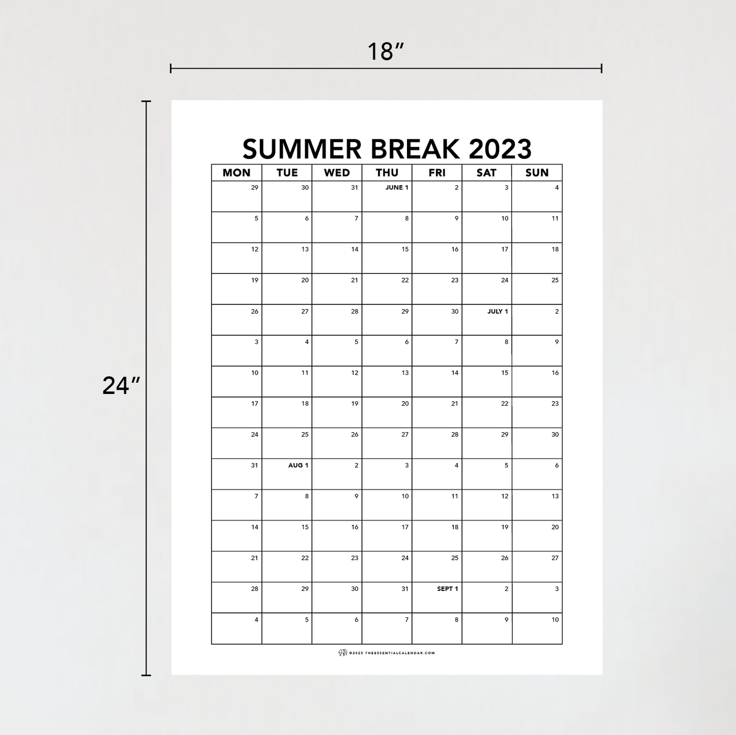 18" x 24" Summer Calendar