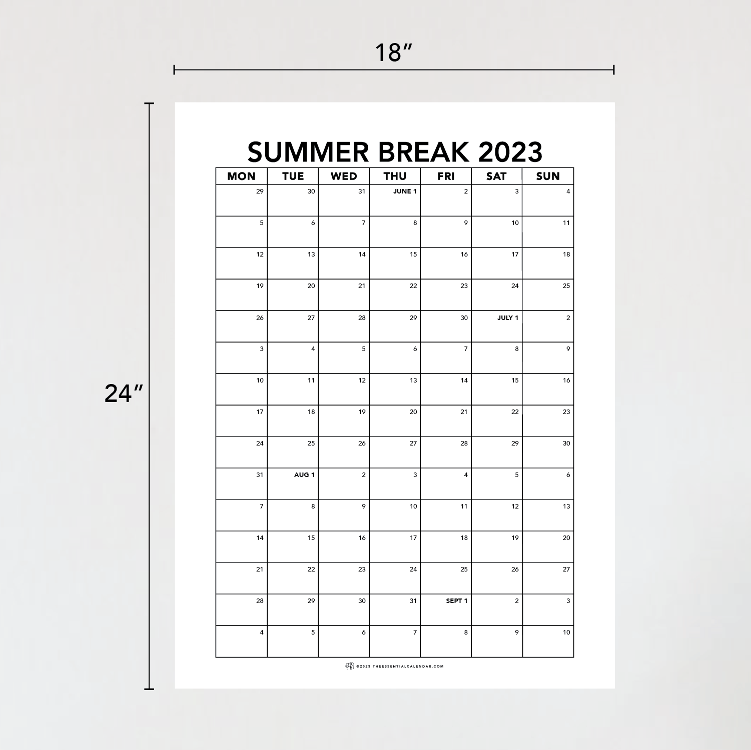 18" x 24" Summer Calendar