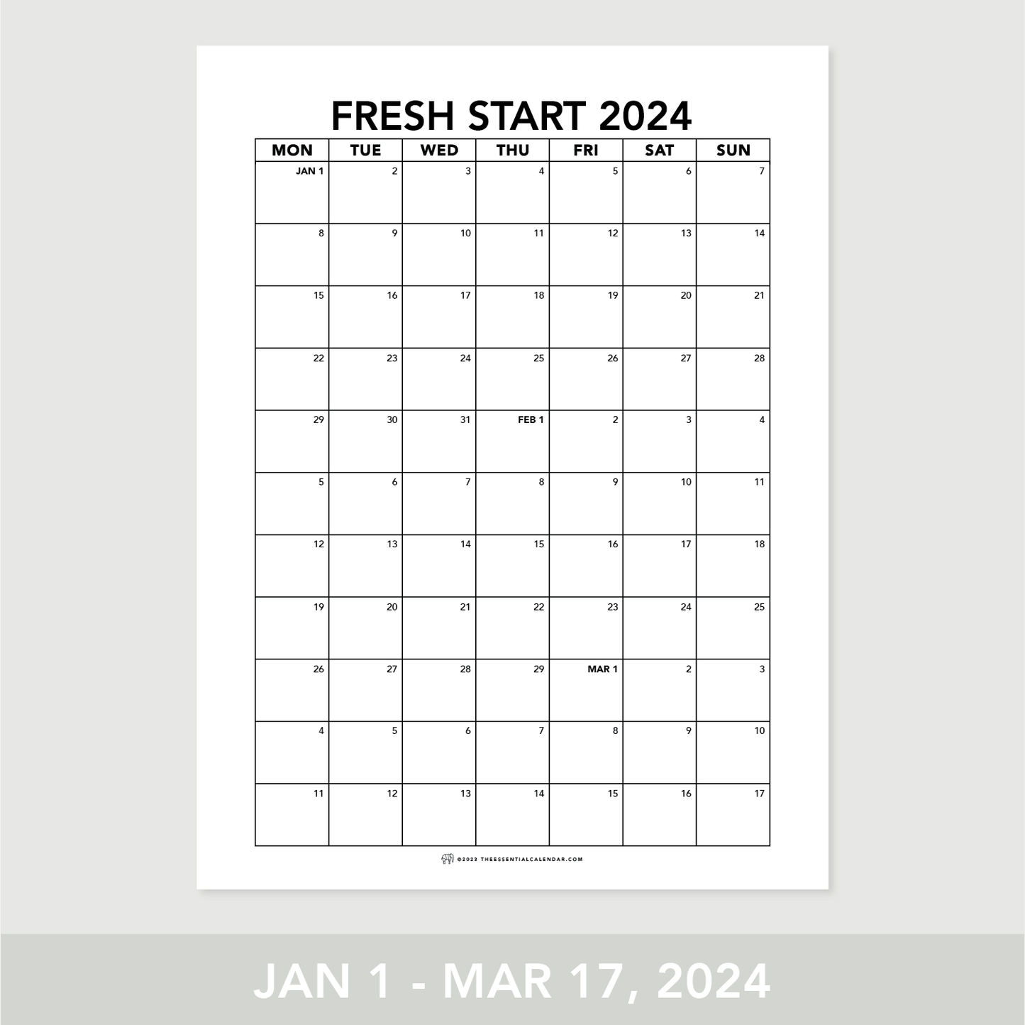 Monday-Start Calendar, 4 sheet bundle