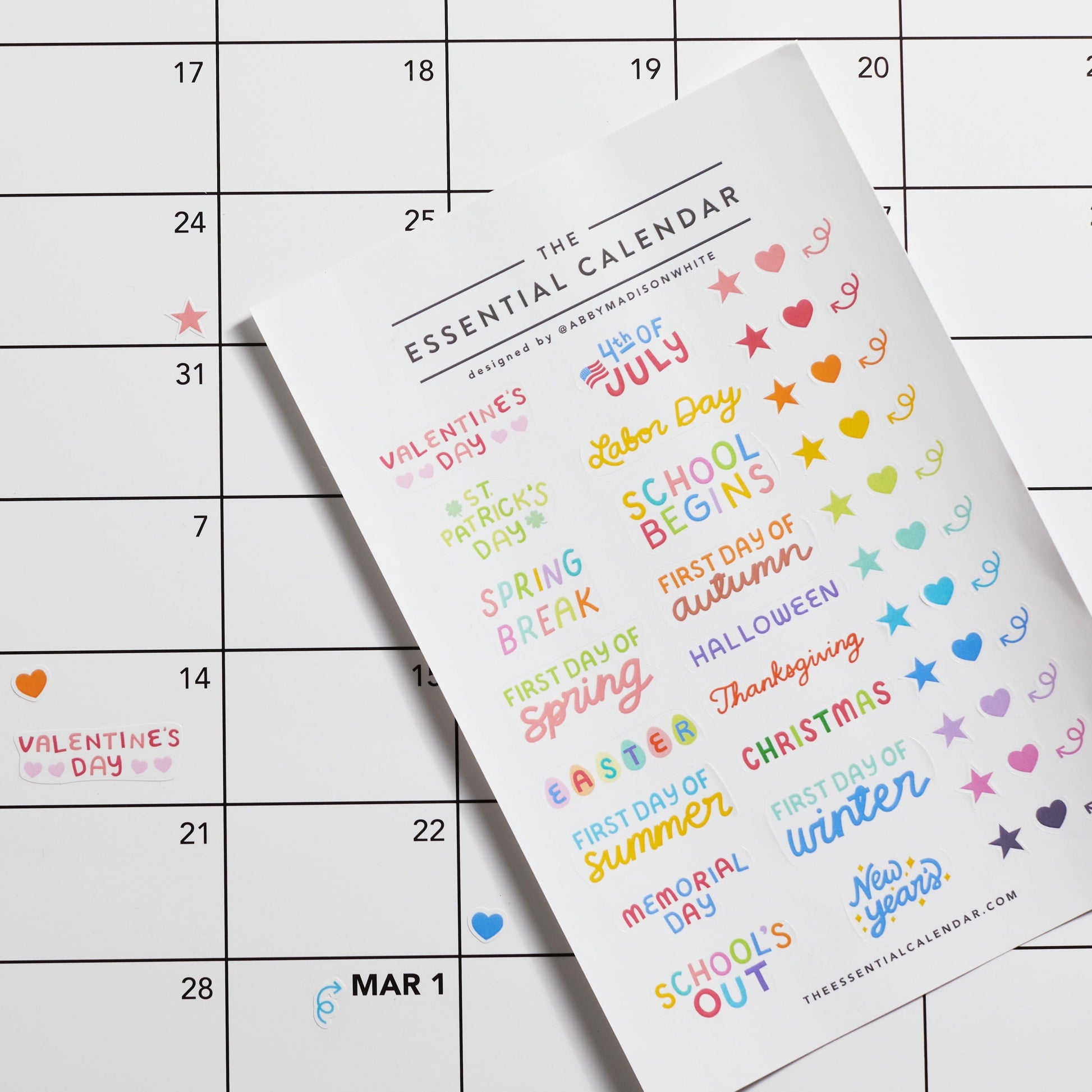 Calendar Holiday Sticker Sheet